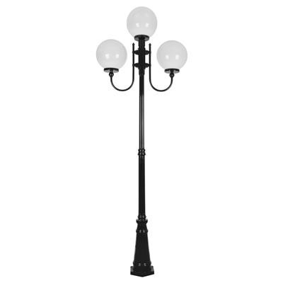GT-623 Lisbon Triple 30cm Spheres Curved Arms Tall Post Light - Powder Coated Finish / E27 - Black