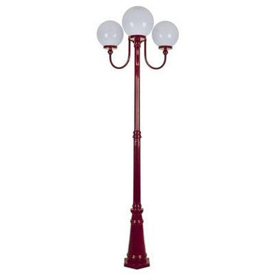 GT-624 Lisbon Triple 25cm Spheres Curved Arms Tall Post Light - Powder Coated Finish / E27 - Burgundy