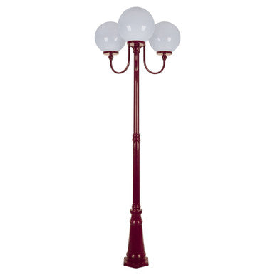 GT-625 Lisbon Triple 30cm Spheres Curved Arms Tall Post Light - Powder Coated Finish / E27 - Burgundy