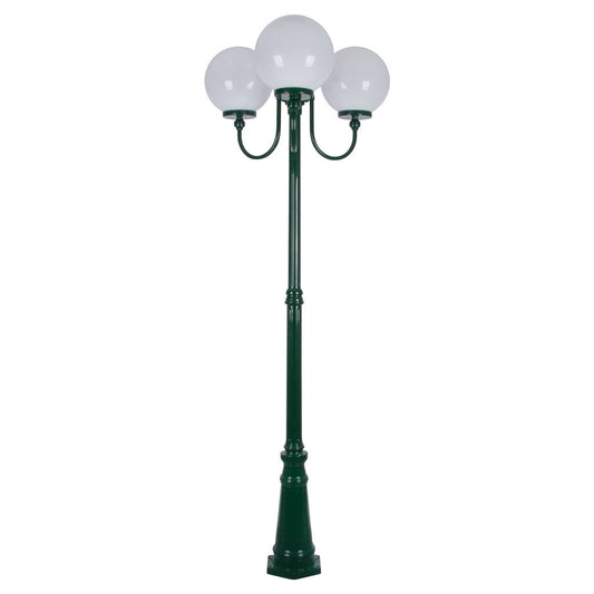 GT-625 Lisbon Triple 30cm Spheres Curved Arms Tall Post Light - Powder Coated Finish / E27 - Green