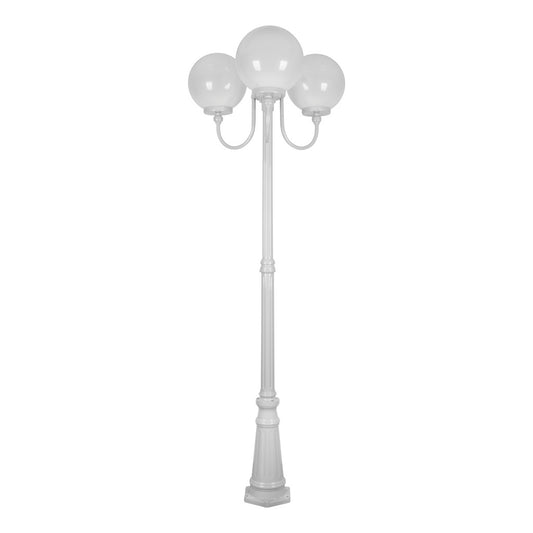 GT-625 Lisbon Triple 30cm Spheres Curved Arms Tall Post Light - Powder Coated Finish / E27 - White