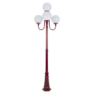 GT-626 Lisbon Four 25cm Spheres Curved Arms Tall Post Light - Powder Coated Finish / E27 - Burgundy