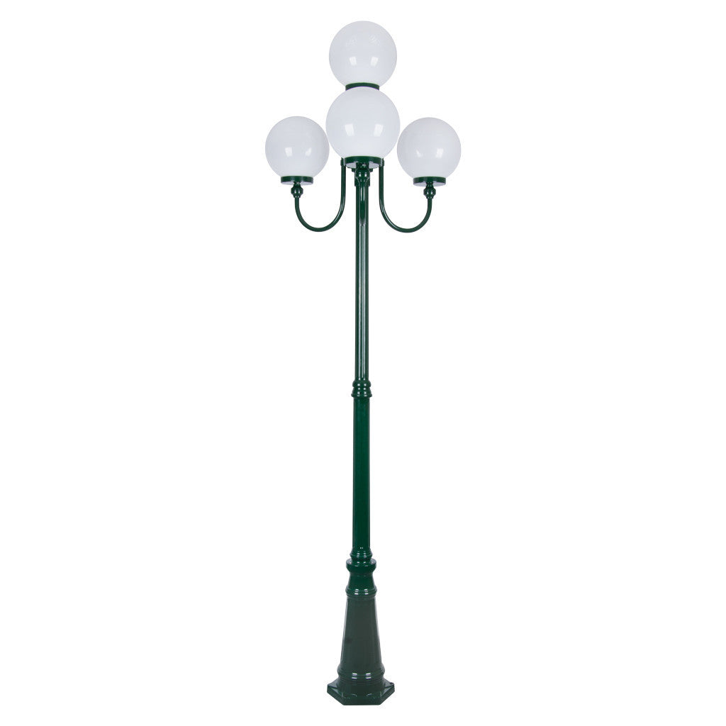 GT-626 Lisbon Four 25cm Spheres Curved Arms Tall Post Light - Powder Coated Finish / E27 - Green