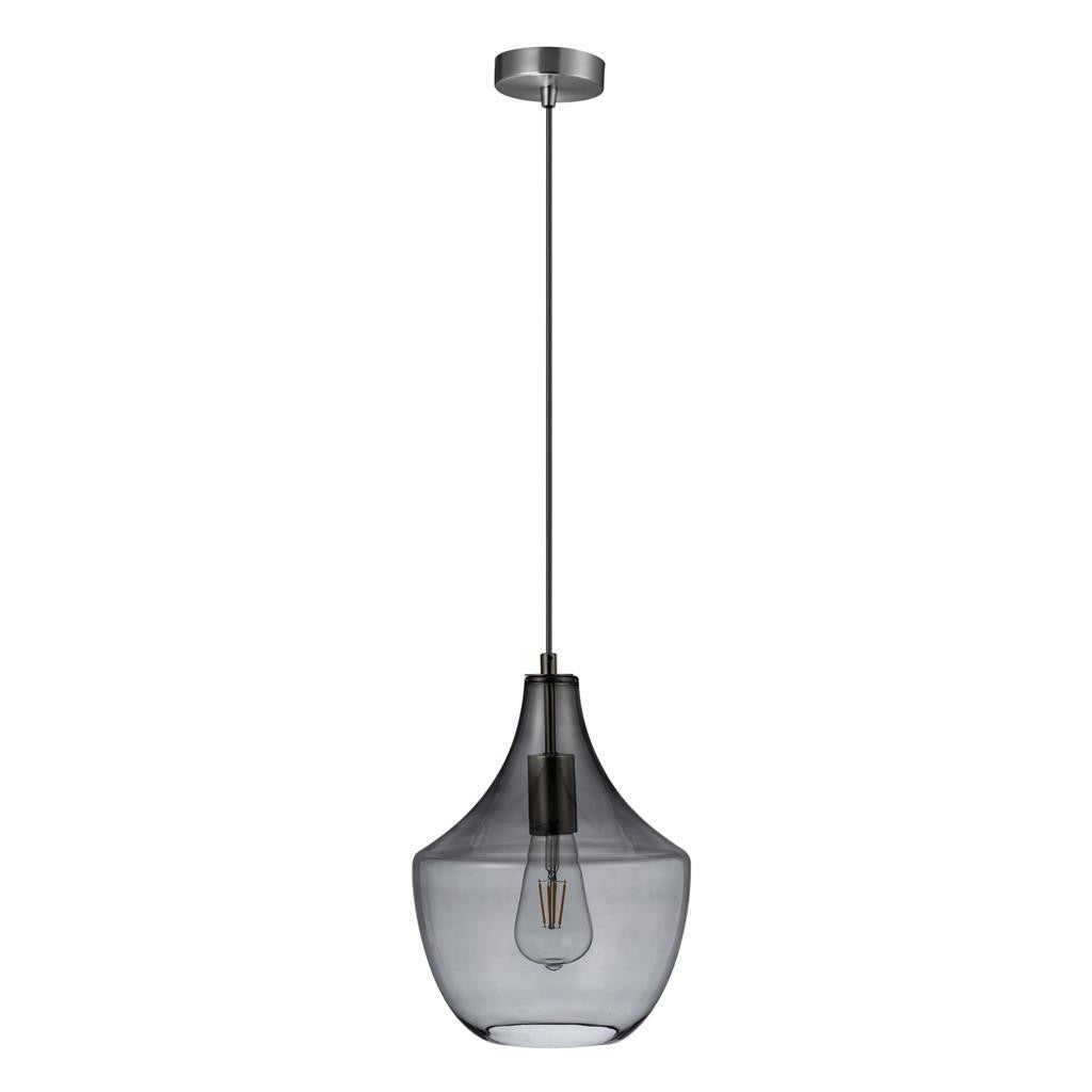 SAIL GLASS PENDANT 240V E27 SMOKE - Satin Chrome