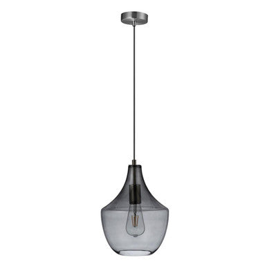 SAIL GLASS PENDANT 240V E27 SMOKE - Satin Chrome