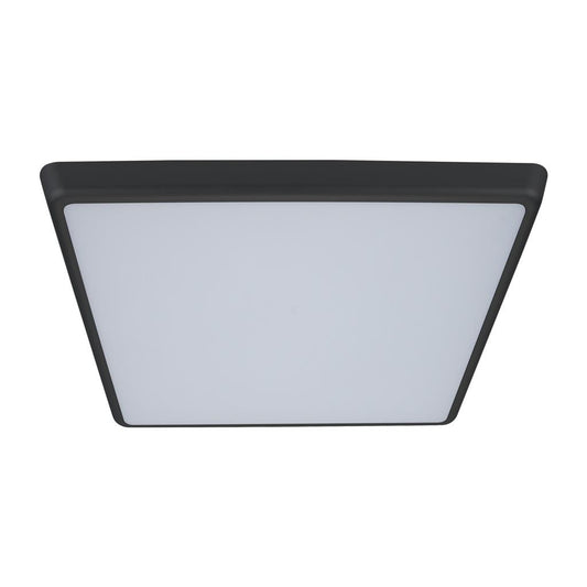 SOLAR-400-SQ Square Tricolour 35W 400MM Slimline LED Dimmable IP54 Oyster Light - Black Frame